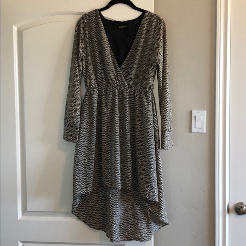 Black and cream high low dress